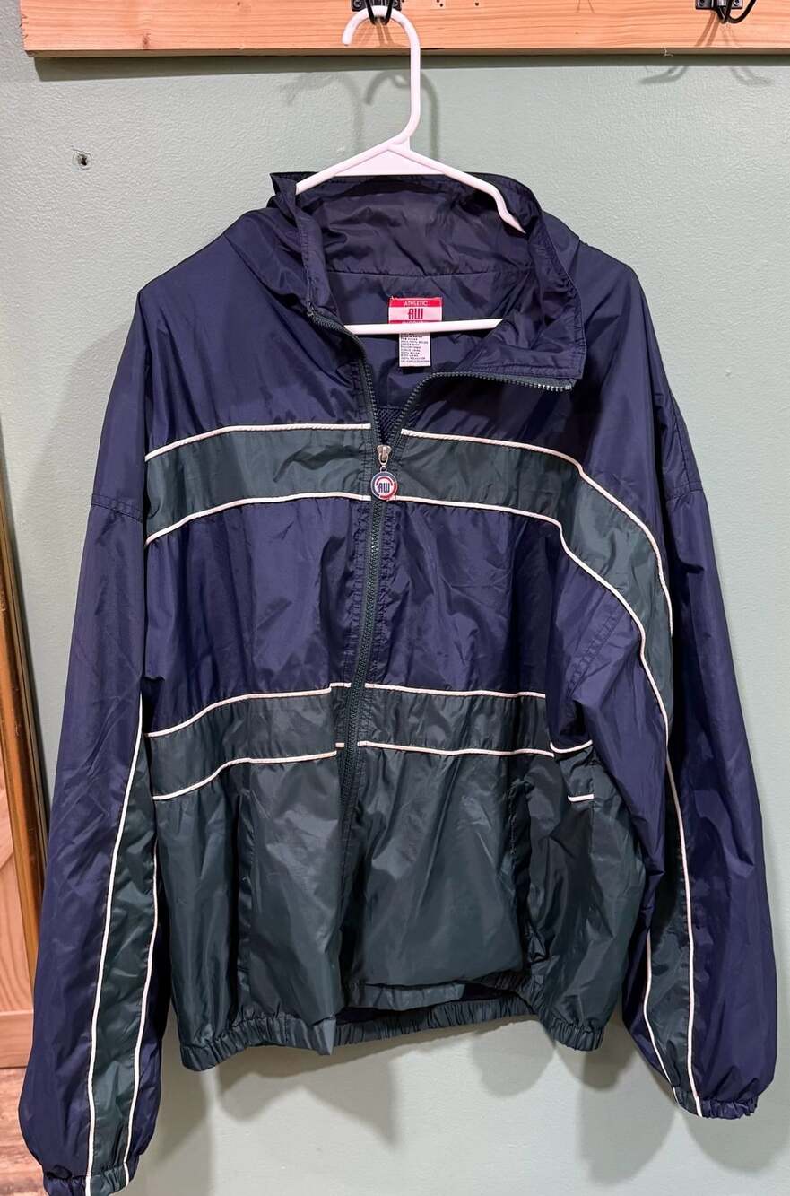 Athletic Works Windbreaker Jacket Size XL Navy Green Piped Full Zip